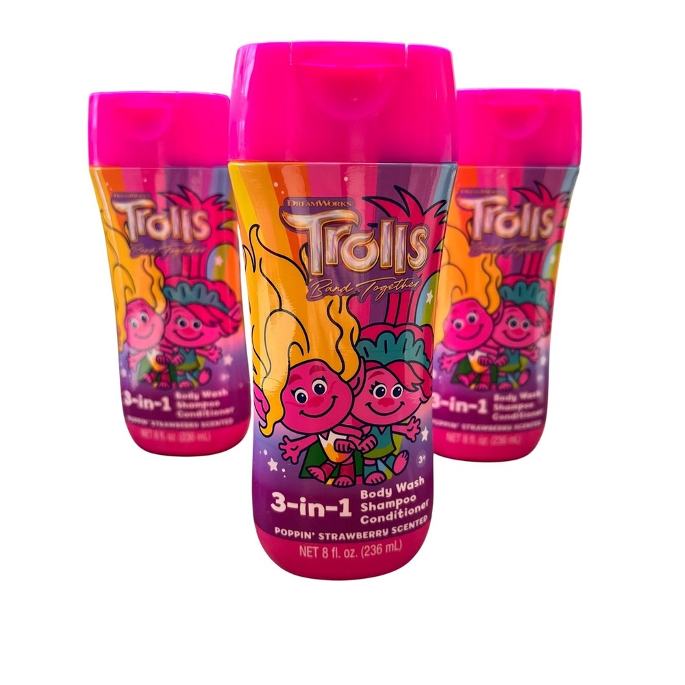 3 pk Trolls  Together 3-in-1 Body Wash Shampoo Conditioner Poppin Strawberry 8oz
